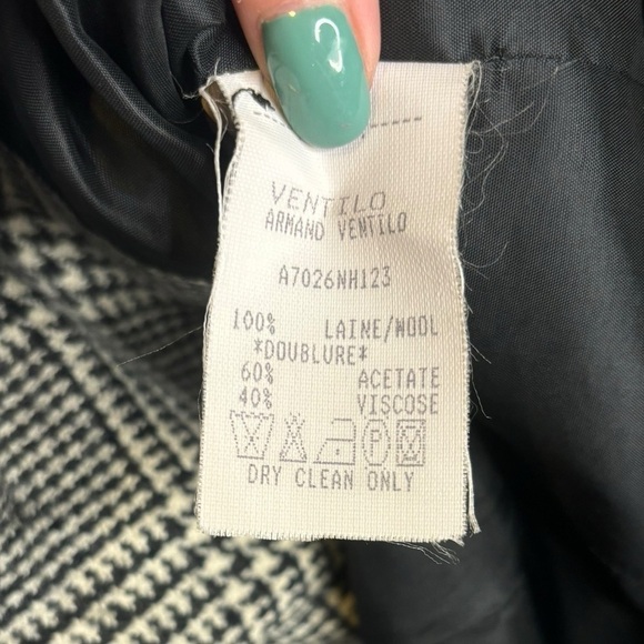 Armand Ventilo Vintage Black White Houndstooth Wool Blazer Size 44 US 8 - Picture 6 of 10